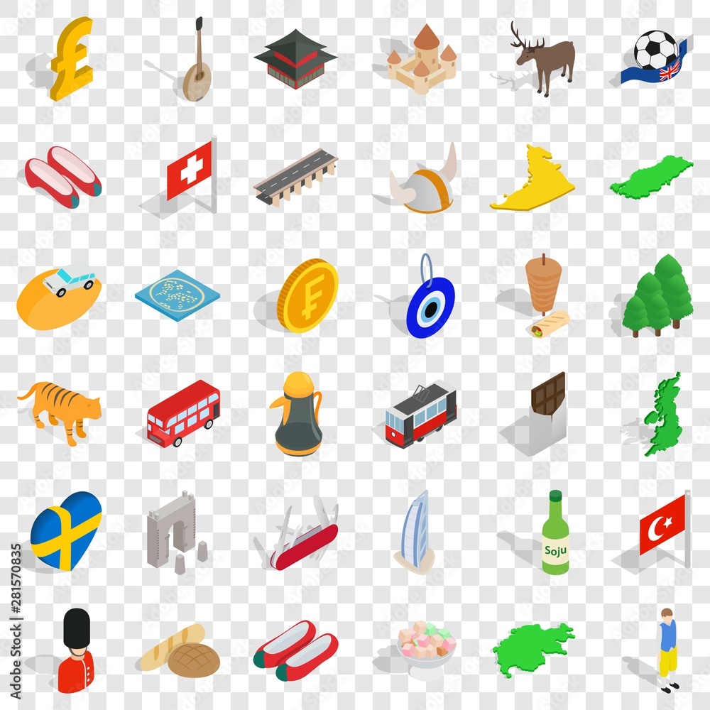 Cooking icons set. Isometric style of 36 cooking vector icons for web for any design