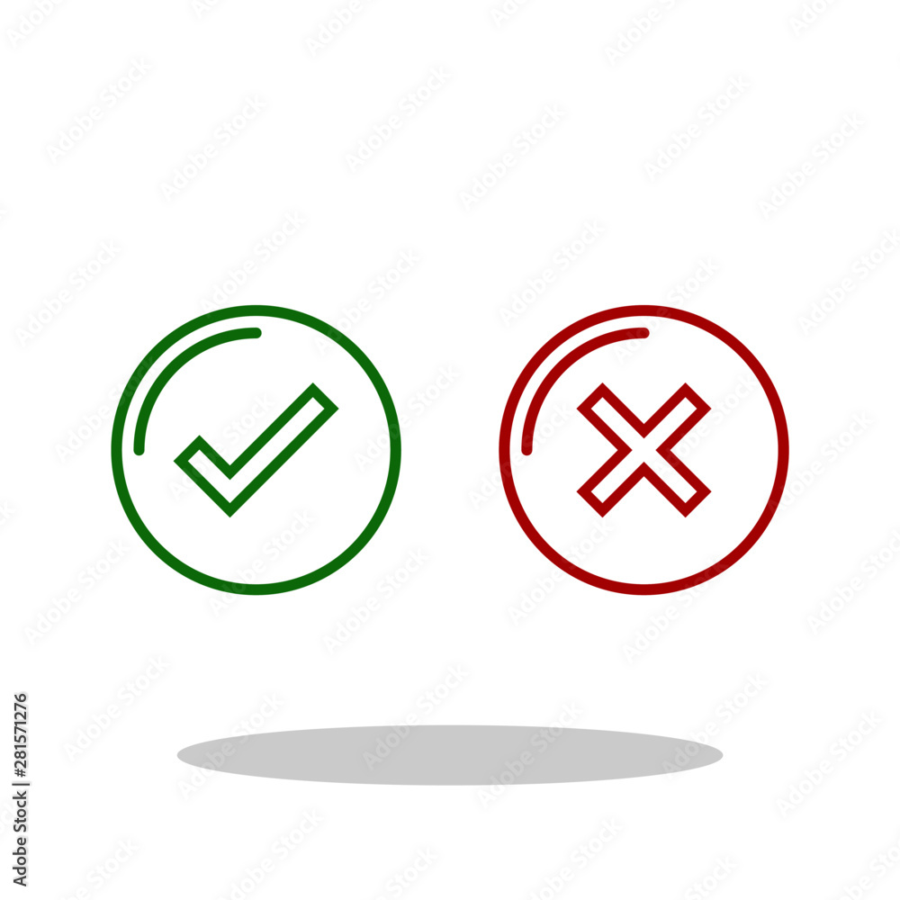 Check mark and X icon in trendy flat style. Yes No symbol for your web site design, logo, app, UI Vector EPS 10. - Vector Check mark and X icon in trendy flat style. Yes No symbol for your web site design, logo, app, UI Vector EPS 10. - Vector