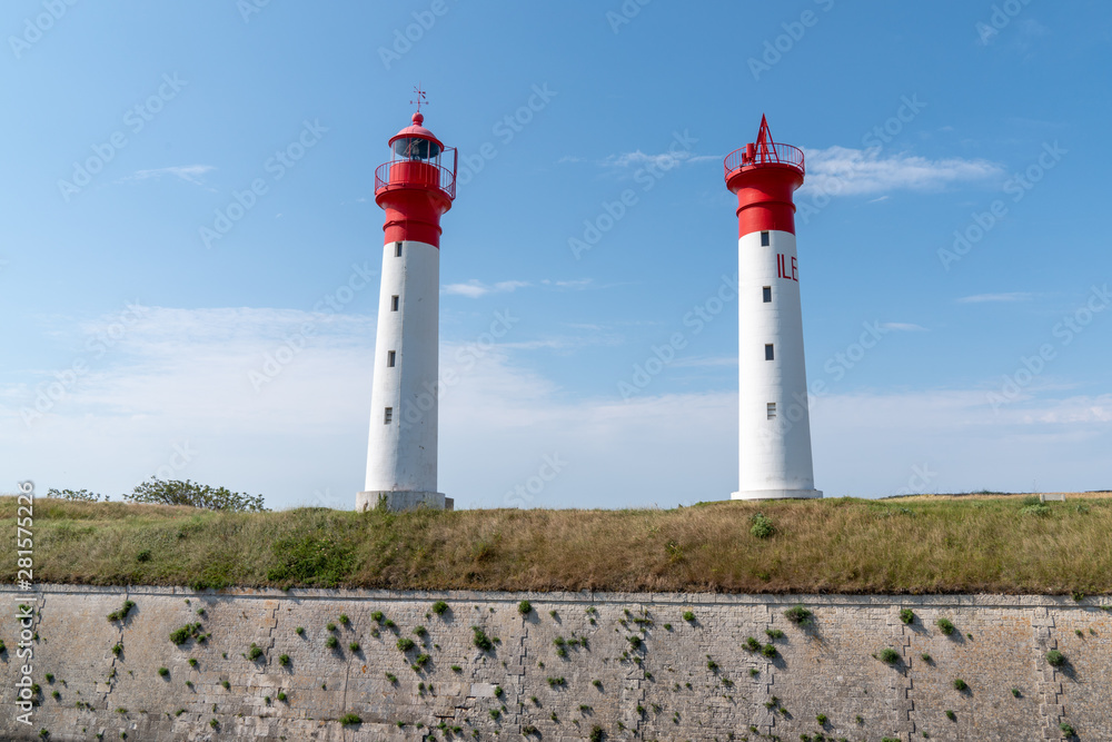two red and white lighthouses on the island of Ile d Aix in west France two red and white lighthouses on the island of Ile d Aix in west France