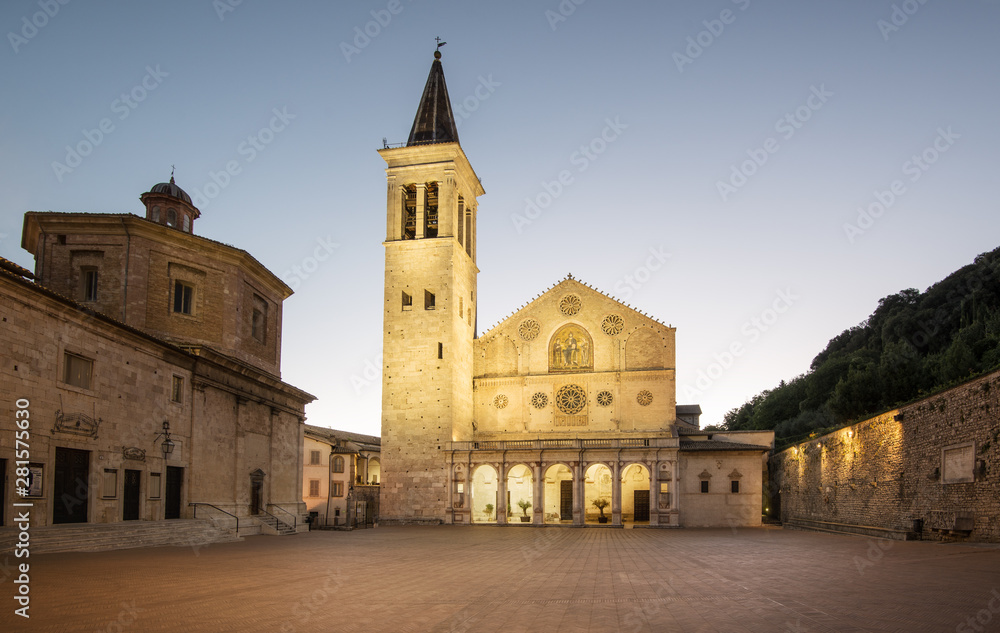 Duomo di Spoleto. Spoleto Cathedral at dawn, Umbria, Italy