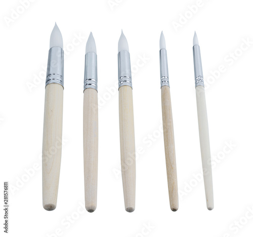 Group of Various sizes Water paint brush, wooden handle isolated on white background