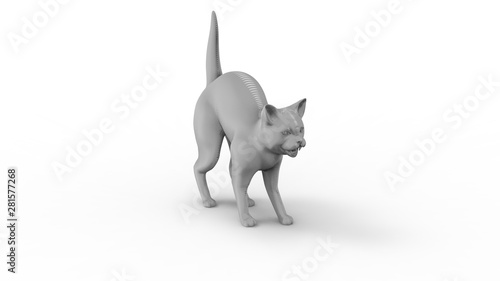 3D rendering of a computer model cat isolated in white background