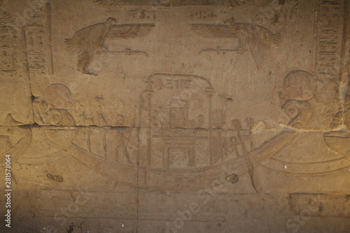 reliefs and hieroglyphs at horus temple of edfu, egypt photo