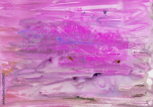 Purple watercolor splash background. Paint stains with spots, blots, grains, splashes. Acrylic colorful wallpaper.