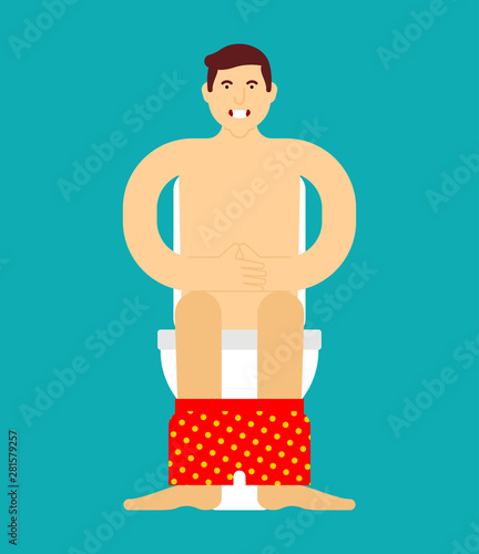 Man on toilet isolated. Guy poop vector illustration