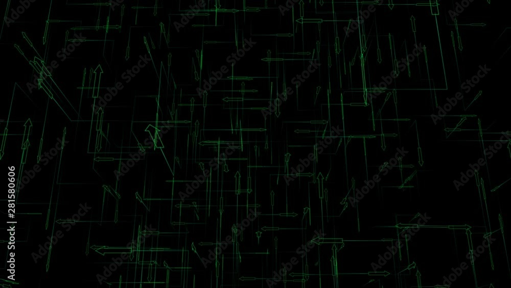 Technological background.Grid with animated arrows.Arrows move to the different directions.Geometrical grid lines trace the arrows. On a black background for alpha, luma matte.Type 2