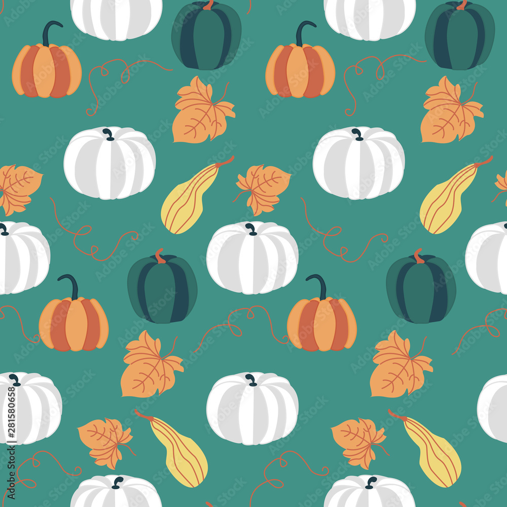 White and orange pumpkins in an autumn pattern design White and orange pumpkins in an autumn pattern design