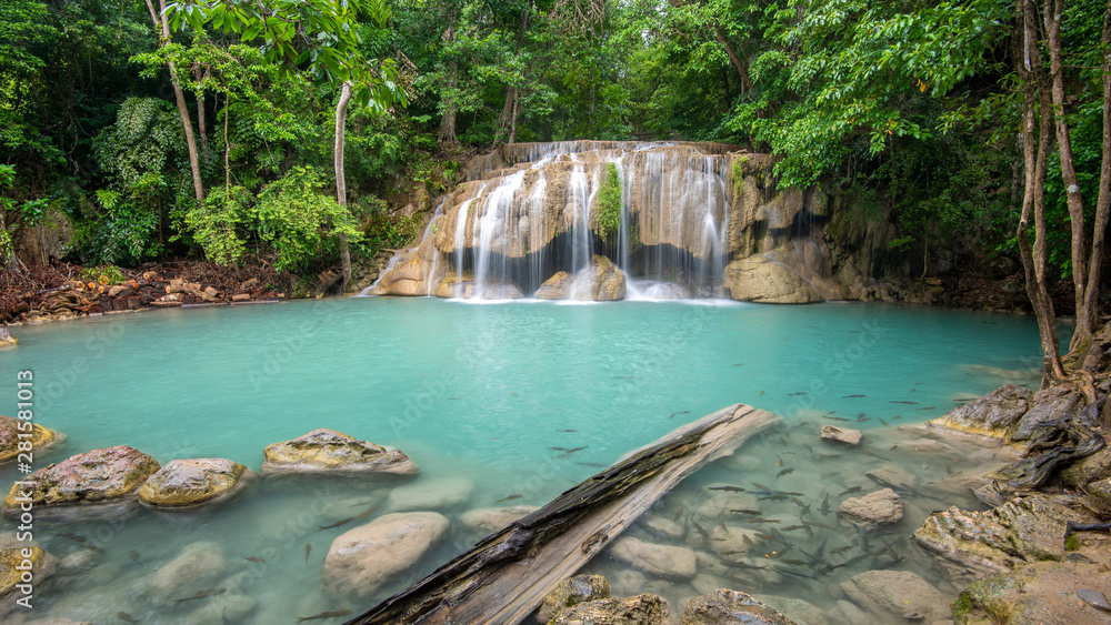 Fototapeta premium Beautiful waterfall in Erawan waterfall National Park in Kanchanaburi, Thailand