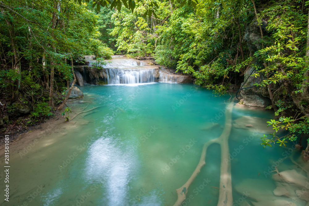 Beautiful waterfall in Erawan waterfall National Park in Kanchanaburi, Thailand