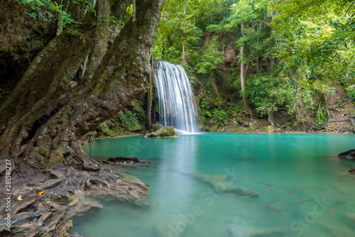 Beautiful waterfall in Erawan waterfall National Park in Kanchanaburi, Thailand