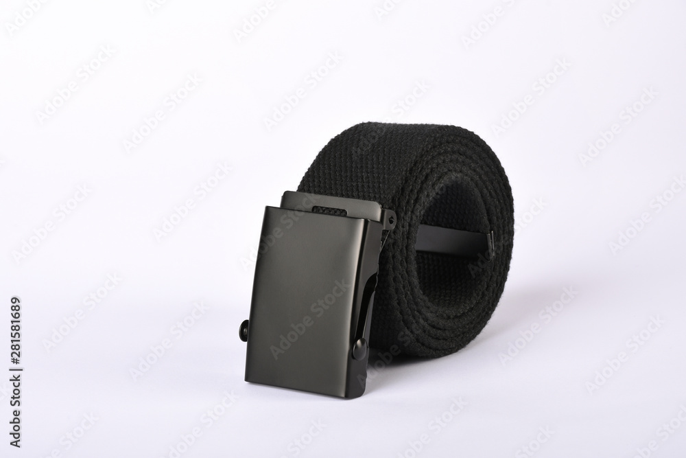 Casual clothing, men's accessory fabric belt isolated on white Casual clothing, men's accessory fabric belt isolated on white