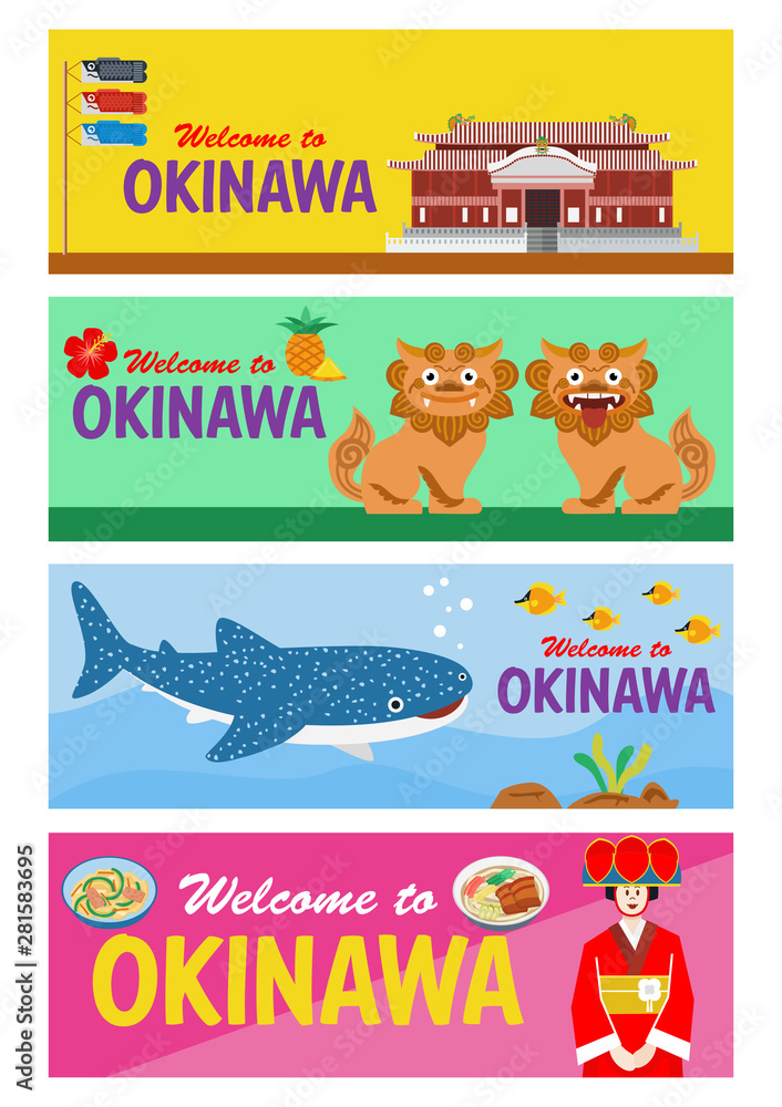Fototapeta premium Flat design, Illustration of Okinawa landmarks and icons, Vector