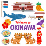 Flat design, Illustration of Okinawa landmarks and icons, Vector