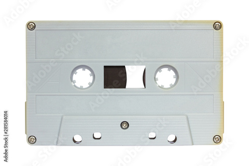 Gray cassette tape isolated on white with clipping path