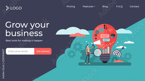 Marketing flat tiny persons vector illustration landing page template design