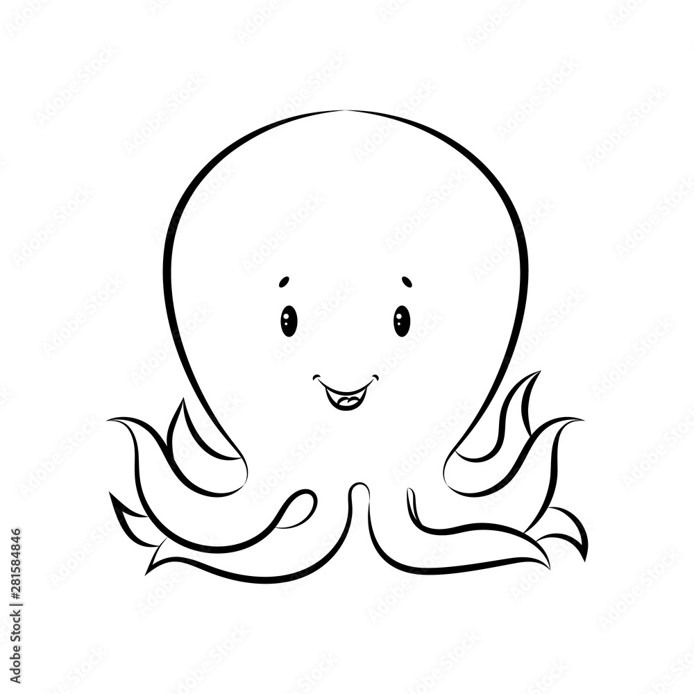 Obraz premium Cute octopus coloring book page for kids. Vector illustration.