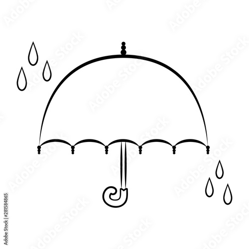 Umbrella and rain drops coloring book page for kids. Vector illustration.
