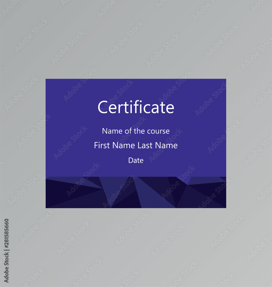 Bright stylish purple certificate template for educational courses and gift cards. A4/A5 standard size. Vector illustration  