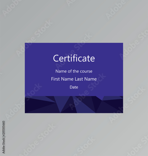 Bright stylish purple certificate template for educational courses and gift cards. A4/A5 standard size. Vector illustration 