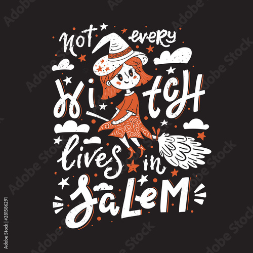 Halloween greeting card with holiday decoration elements and lettering