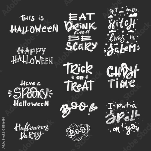 Halloween greeting card with lettering for holiday decoration