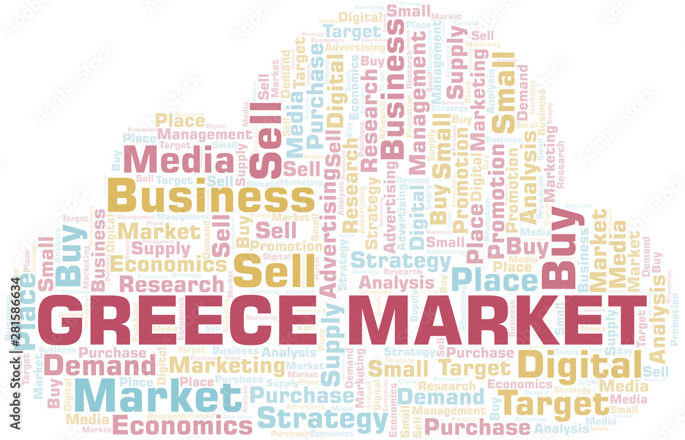 Greece Market word cloud. Vector made with text only.