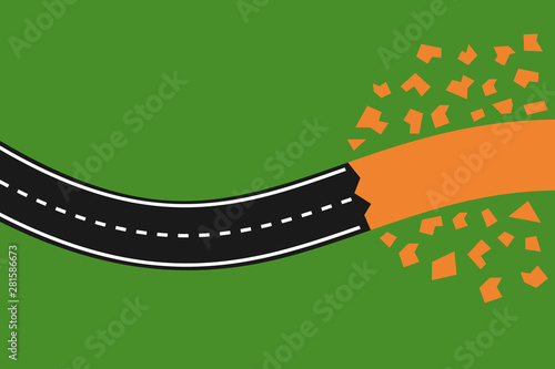 Roadwork and road construction - roadway, motorway, highway and new infrastructure for transpost is build. Vector illustration