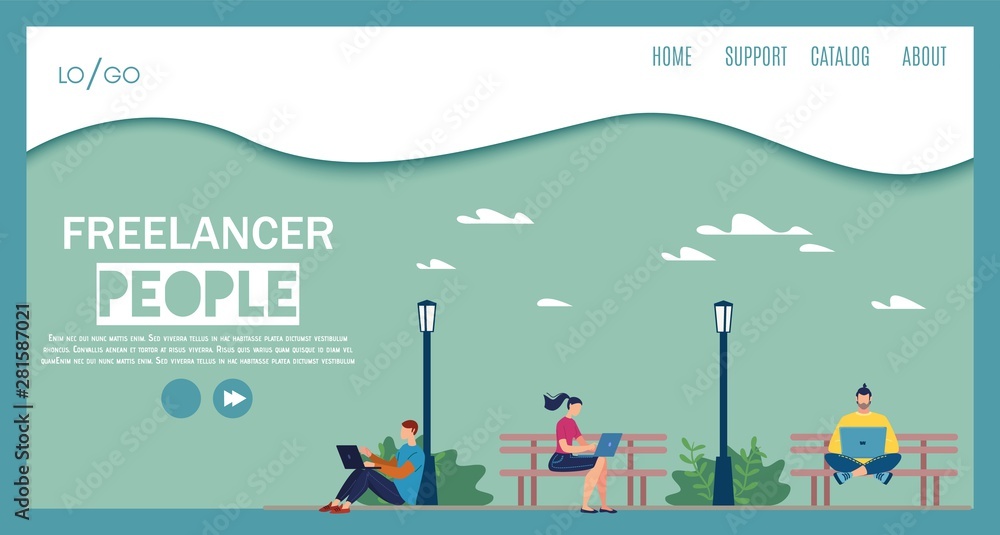 Naklejka premium Freelancer People Flat Vector Website Template