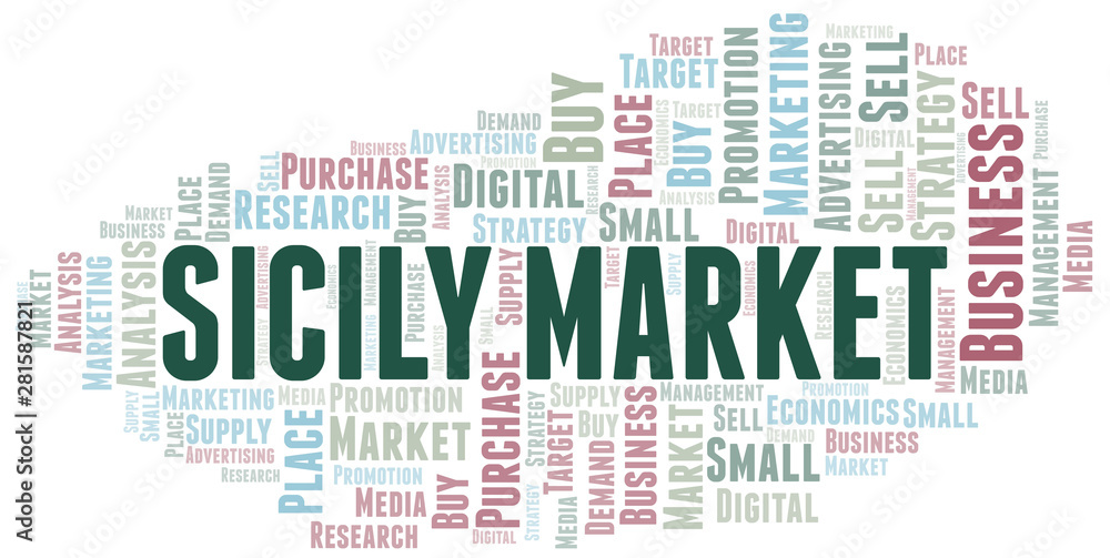 Sicily Market word cloud. Vector made with text only.