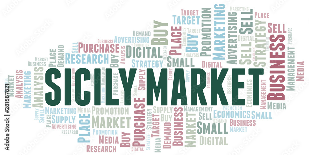 Fototapeta premium Sicily Market word cloud. Vector made with text only.