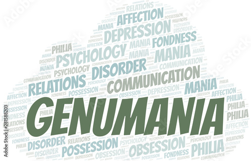 Genumania word cloud. Type of mania, made with text only.