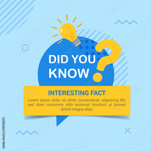 Did you know speech bubble with bulb and big question mark in flat style