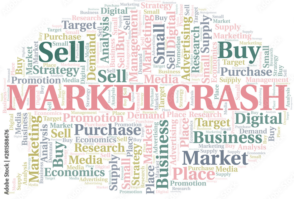 Market Crash word cloud. Vector made with text only.