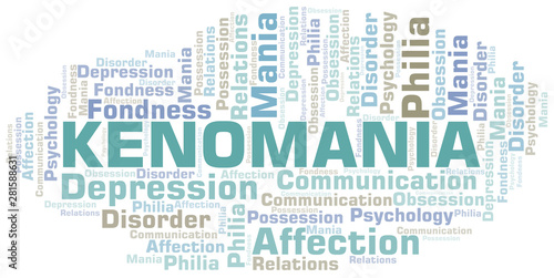 Kenomania word cloud. Type of mania, made with text only.