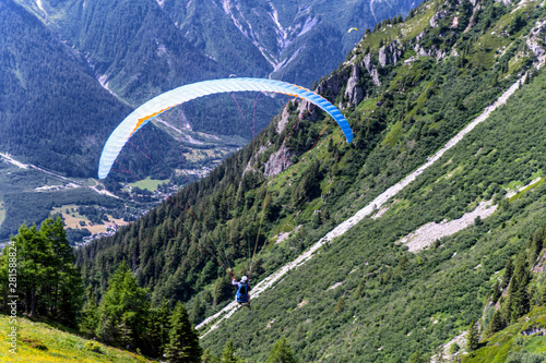 Flying on a paraglider. Chamonix France.