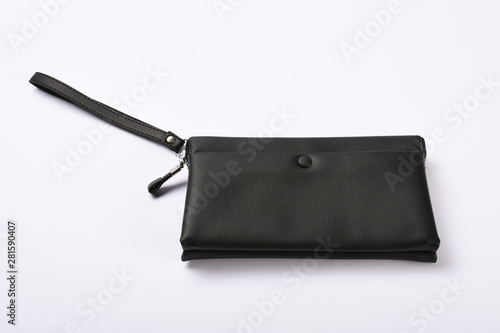 Black leather bag isolated on white