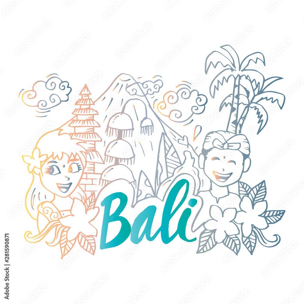 Bali sign on hand drawn doodle 