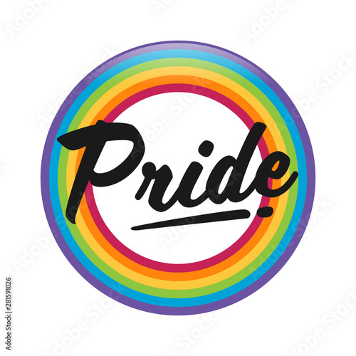 pride text on rainbow flag circle ring vector design