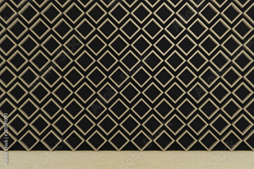 Wallpaper Mural black wall with diamond wooden blocks, background, 3d rendering, empty room Torontodigital.ca