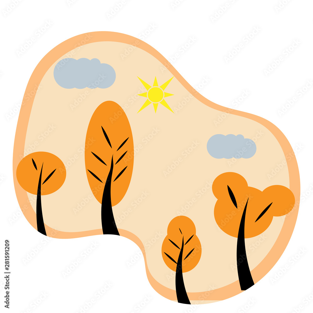 Vector. Paper Art. Landscape with yellow autumn trees Vector. Paper Art. Landscape with yellow autumn trees
