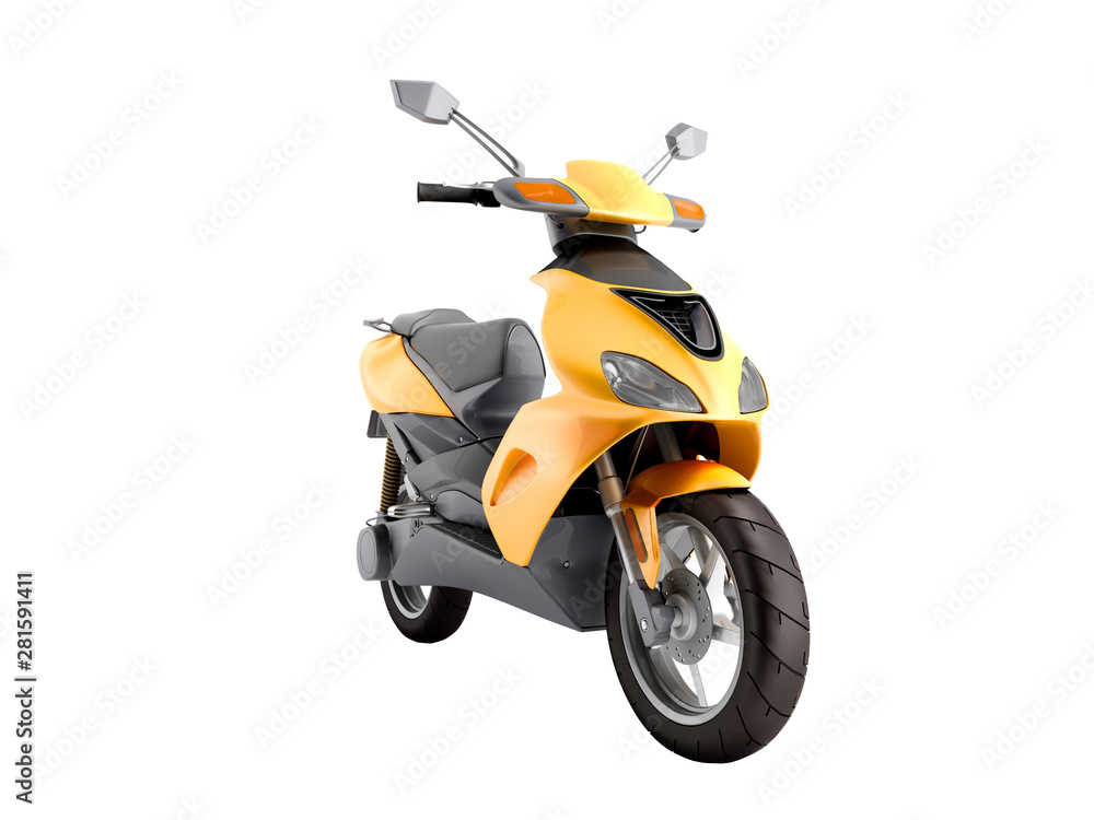 Yellow moped scooter Transport wheel 3d render on white no shadow Yellow moped scooter Transport wheel 3d render on white no shadow