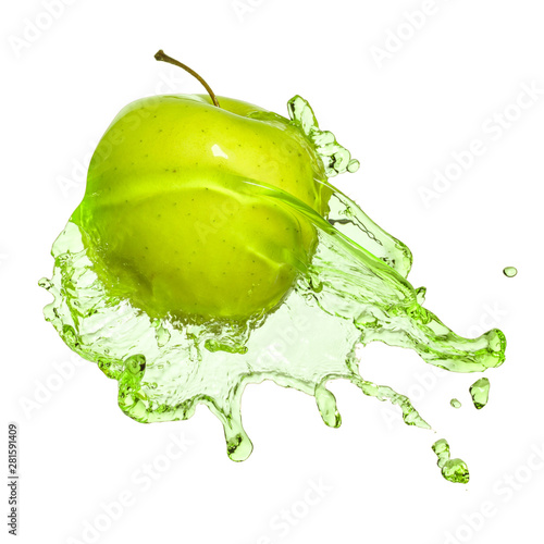 green apple in juice stream