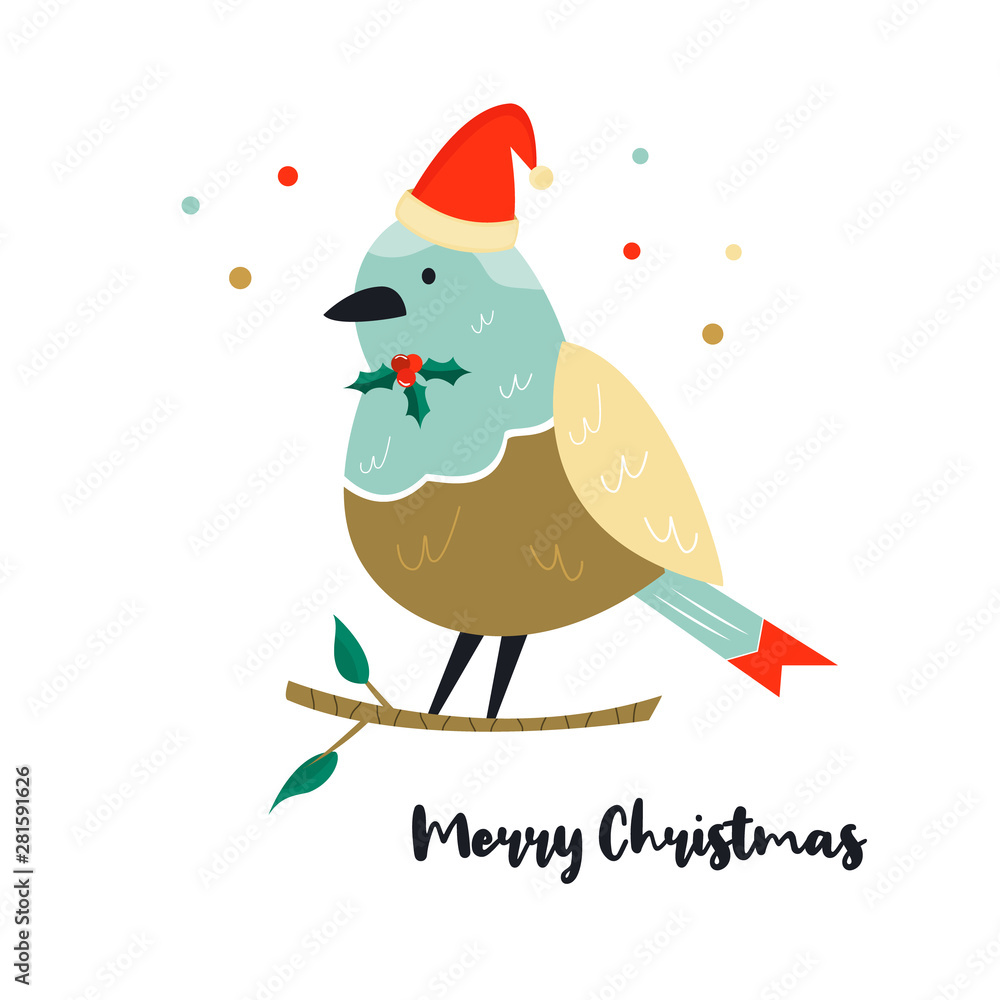 Cute robin bird on a branch Christmas illustration Cute robin bird on a branch Christmas illustration