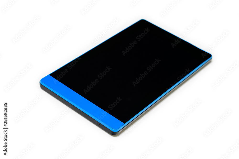 isolated tablet in blue and black colors on white background. technology and mobility concept. connecting people. communication and business. isolated tablet in blue and black colors on white background. technology and mobility concept. connecting people. communication and business.