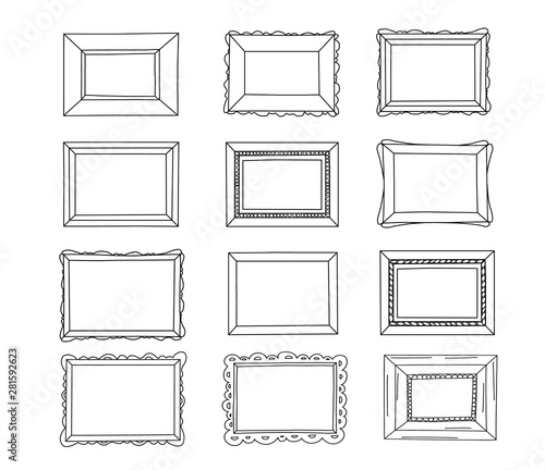 Hand drawn frames set. Cartoon style. Vector.