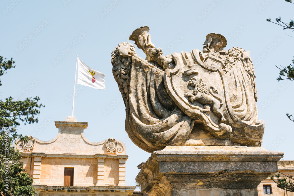 sculpture on the main gate to Mdina Malta 