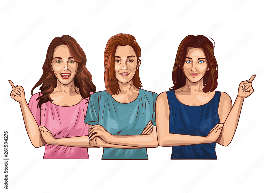 Pop art beautiful women smiling cartoon Pop art beautiful women smiling cartoon