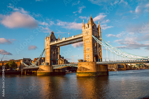 Tower Bridge in London illuminated by the setting sun