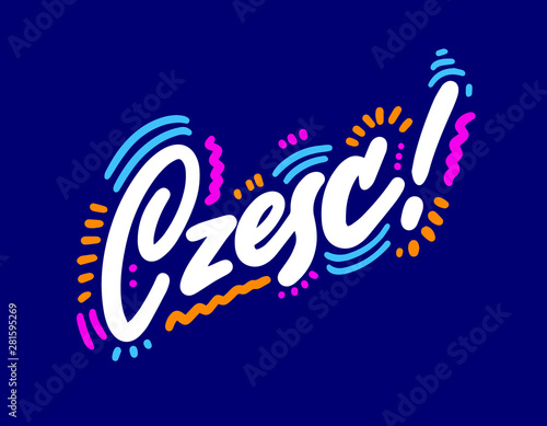 Gzesc. Hand lettering design element. Ink brush calligraphy, hello in polish