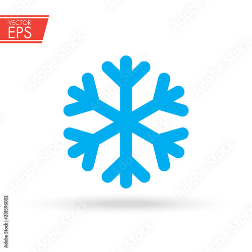 Snowflake vector illustration. Snow winter icon. Christmas season symbol. Cold frozen emblem. Frost weather concept. Flat design. Symbol of winter, frozen, Christmas, New Year holiday.